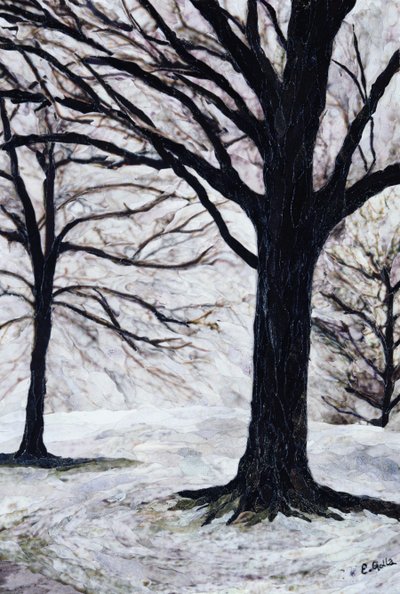 Alberi invernali, Greenwich Park, 2004 (collage di mosaico di carta) da Ellen Golla